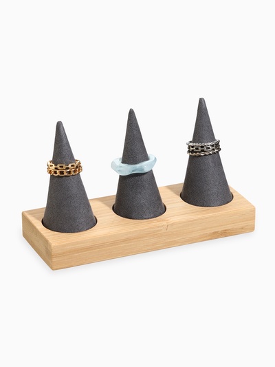 Подставка для колец QF, 13×5×8 см, дерево, конусы, серая