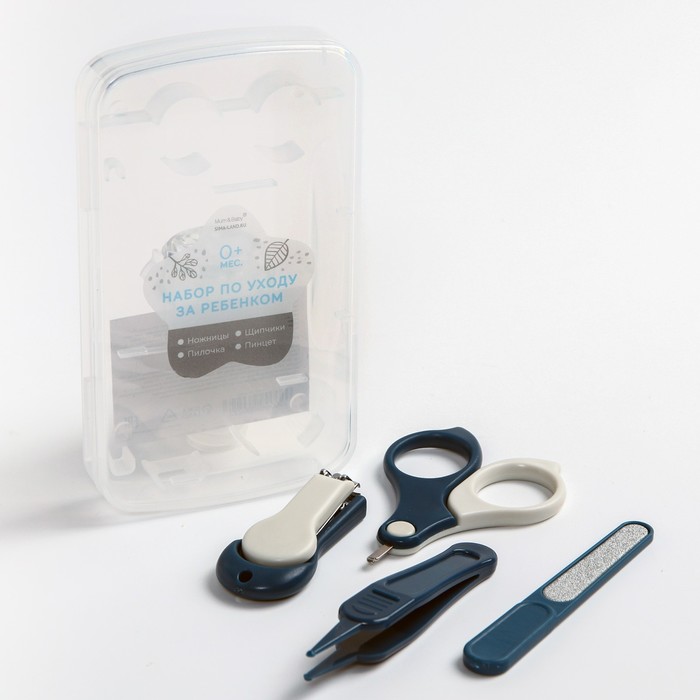 Детский маникюрный набор (ножницы, книпсер, пилка, пинцет), цвет синий - Фото 1