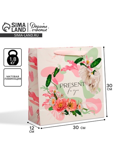 Пакет подарочный ламинированный квадратный, упаковка, «Present for you», 30×30×12 см