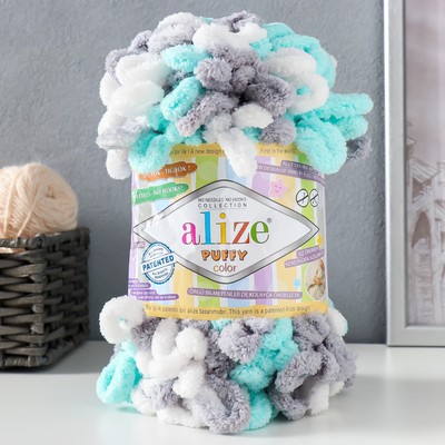 Плюшевая пряжа для вязания руками ALIZE, Puffy color, 100 % микрополиэстер, 9 м/100 г, (6408)
