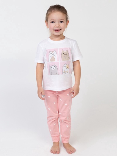 Пижама для девочки (футболка, брюки) KAFTAN: Super, бело-розовая, размер 30 (98-104 см)