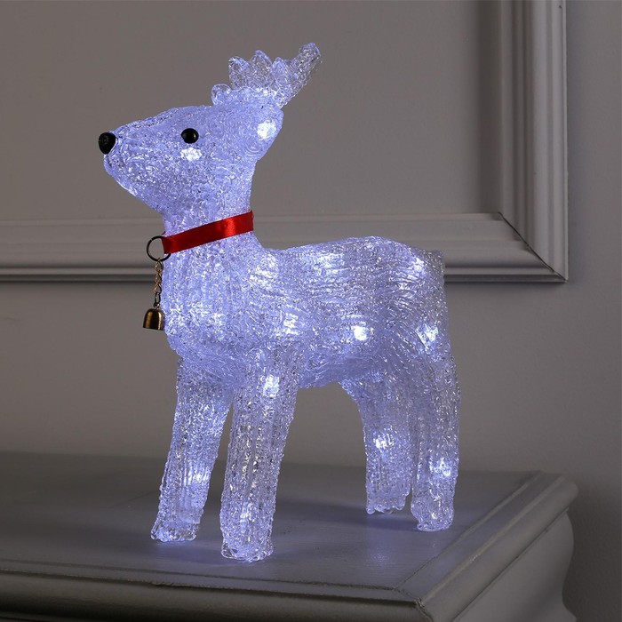 УЦЕНКА Светодиодная фигура «Олень с колокольчиком» 25 × 30 × 9 см, акрил, 24 LED, батарейки ААх3 (не в комплекте), свечение белое - Фото 1