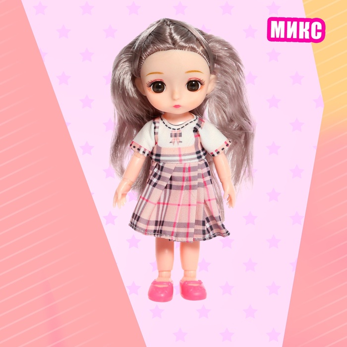 Кукла модная шарнирная «Мика» в платье, МИКС - фото 1905905376