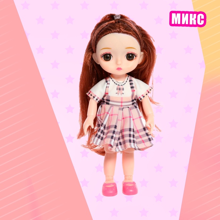 Кукла модная шарнирная «Мика» в платье, МИКС - фото 1905905380
