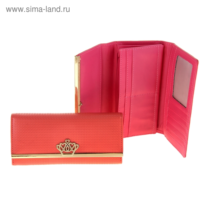 Кошелек женский "Корона", 3 отдела, отдел для кредиток, цвет розовый - Фото 1