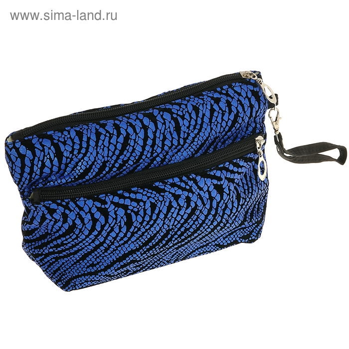 Косметичка-сумочка "Зебра", 1 отдел на молнии, наружный карман, ручка, цвет синий - Фото 1