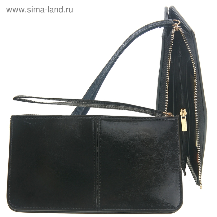 Кошелек женский "Ассорти", 5 отделов, 3 кармана для кредиток, с ручкой, черный - Фото 1