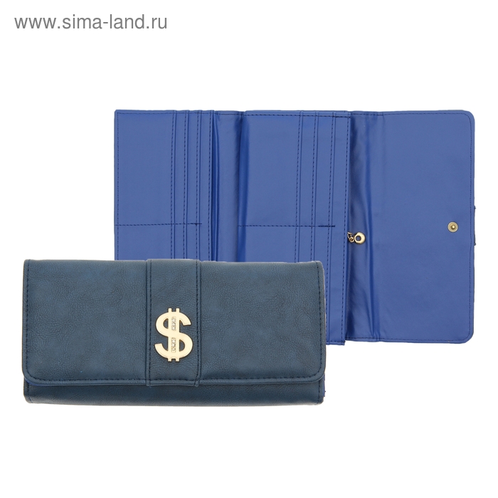 Кошелек женский "Доллар", З отдела, 12 карманов для кредиток, цвет синий - Фото 1