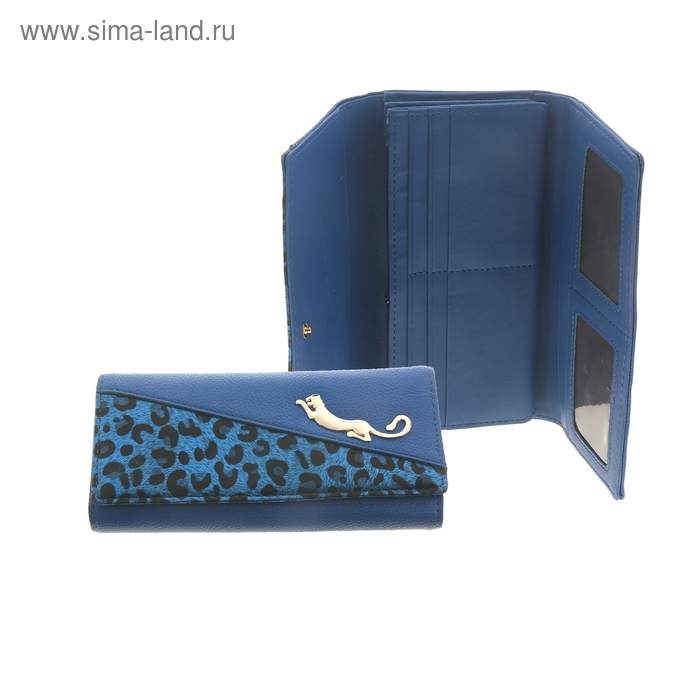 Кошелек женский "Фауна", 3 отдела, отдел для кредиток, цвет синий - Фото 1