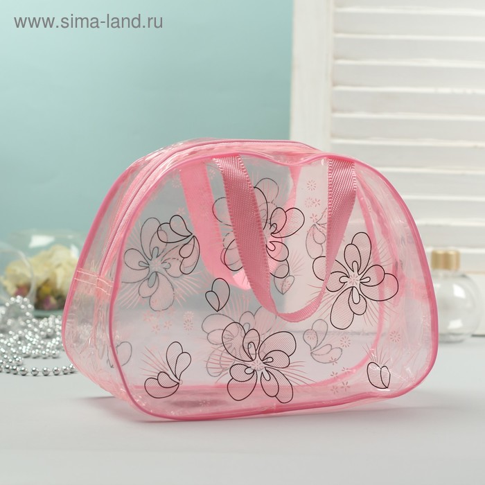 Косметичка-сумка банная "Цветочки", 2 ручки, цвет розовый - Фото 1