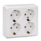 Розетка четверная SE "Этюд", 16 А, 250 В, накладная, с з/к, шторки, IP20, белая, PA16-208B - Фото 1