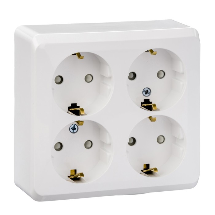 Розетка четверная SE "Этюд", 16 А, 250 В, накладная, с з/к, шторки, IP20, белая, PA16-208B - Фото 1