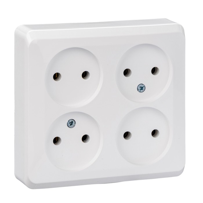 Розетка четверная SE «Этюд», 250 В, 16 А, IP20, накладная, без заземления, белая, PA16-205B - Фото 1