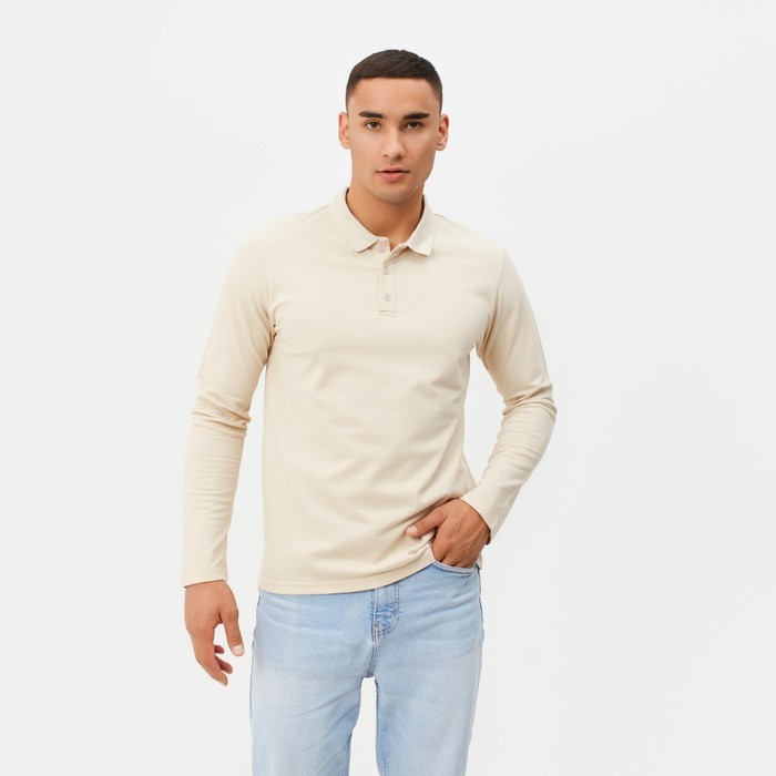 Футболка поло с длинным рукавом мужская MINAKU, размер 54, бежевая