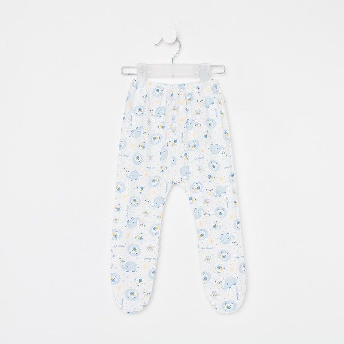 Ползунки для мальчика, цвет белый/слоны, рост 62 см - Фото 1