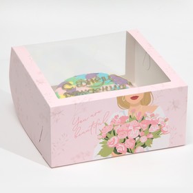 Коробка для торта с окном «Девушка с цветами» 23 х 23 х 11 см