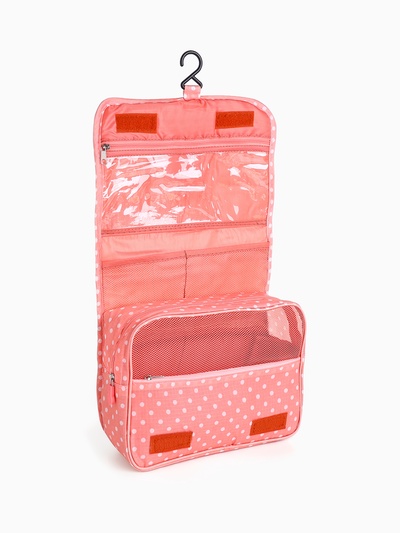 Косметичка-несессер дорожная на молнии, липучках, с крючком, с ручкой, розовая