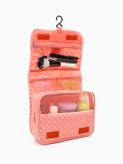 Косметичка-несессер дорожная на молнии, липучках, с крючком, с ручкой, розовая
