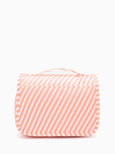 Косметичка-несессер дорожная на молнии, липучках, с крючком, с ручкой, принт «Полосы», розовая