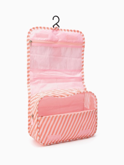 Косметичка-несессер дорожная на молнии, липучках, с крючком, с ручкой, принт «Полосы», розовая