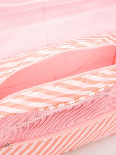 Косметичка-несессер дорожная на молнии, липучках, с крючком, с ручкой, принт «Полосы», розовая