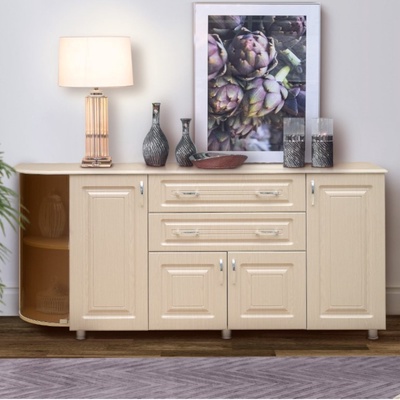 Комод напольный для гостиной №5, 2 ящика, 4 дверцы, левый, 1950×425×876 мм, цвет дуб млечный/дуб выбеленный