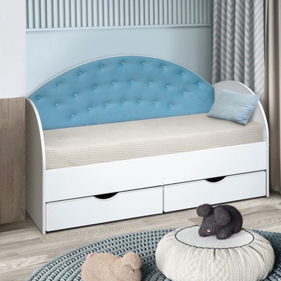 Кровать односпальная «Софа 10», 800×1600 мм, велюр, цвет белый/ бирюзовый