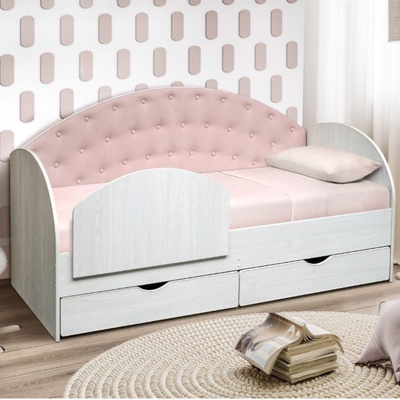 Кровать односпальная «Софа 10», с бортиком, 800×1600 мм, велюр, цвет корпуса ясень анкор светлый/пудровый