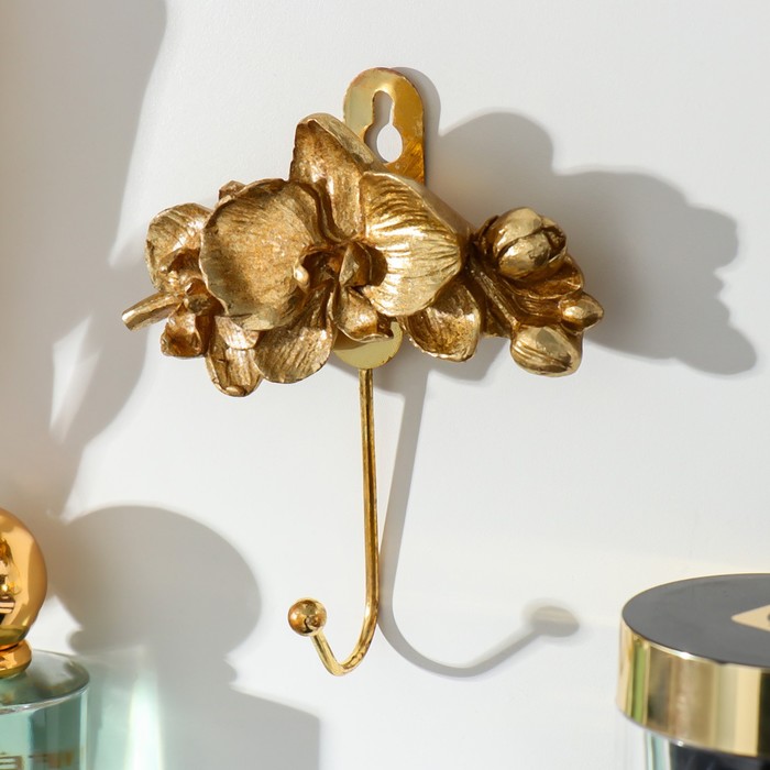 Крючок декоративный полистоун, металл "Золотые Цветы" 10,3х8 см - фото 1908816842