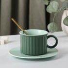 Чайная пара керамическая «Профитроль», 3 предмета: чашка 180 мл, блюдце d=13,7 см, ложка, цвет зелёный - фото 1037278