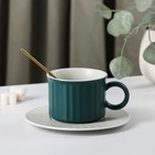 Чайная пара керамическая «Профитроль», 3 предмета: чашка 180 мл, блюдце d=13,7 см, ложка, цвет зелёный/белый - фото 9517948