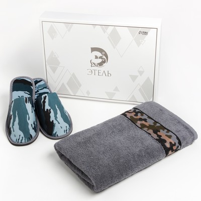 Набор подарочный «Этель. Милитари Grey», полотенце 70×130 см, тапки мужские размер 42