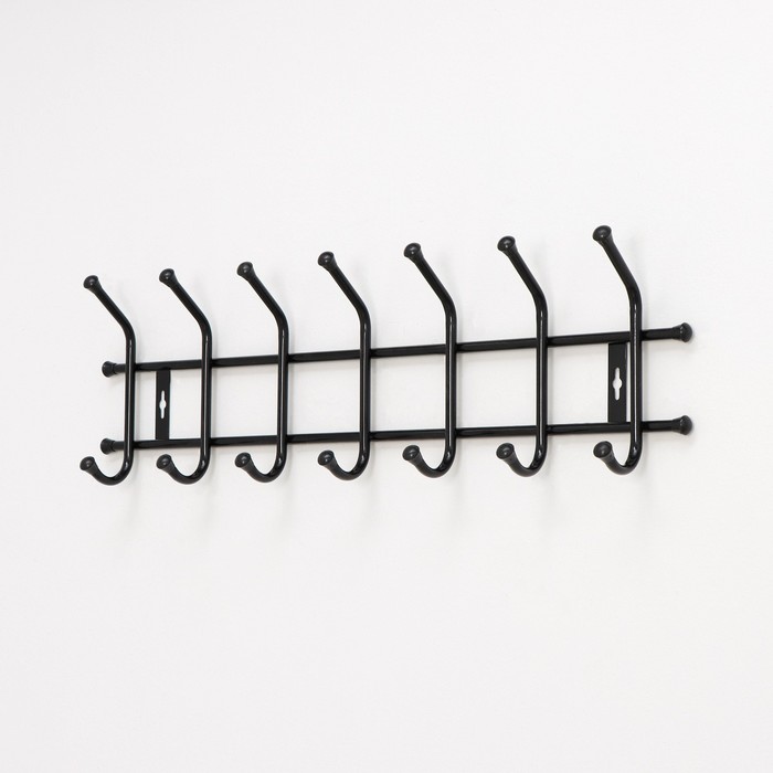Вешалка настенная на 7 крючков, 69×21.5 см, чёрная - Фото 1