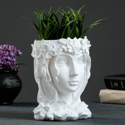 Декоративное кашпо для цветов «Девочка венком», 500 мл, 19×14×14 см, гипс, белое