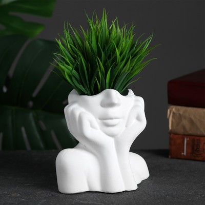 Фигурное кашпо для цветов «Майя», 90 мл, 13.5×9 см, гипс, белое