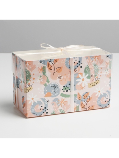 Коробка для капкейков, кондитерская упаковка, 2 ячейки «Нежная», 16 х 8 х 10 см