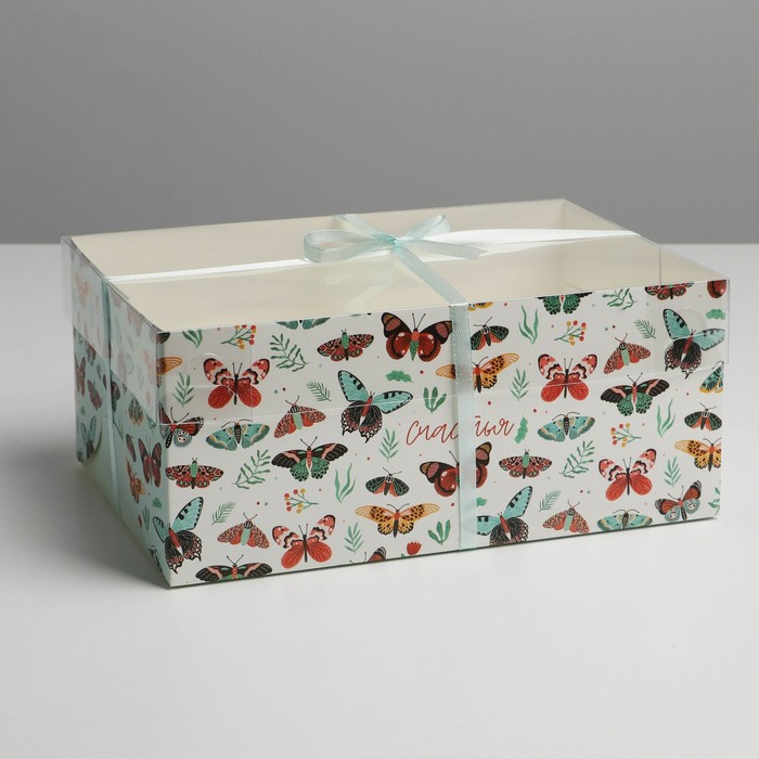 Коробка на 6 капкейков, кондитерская упаковка «Бабочки», 23 х 16 х 10 см