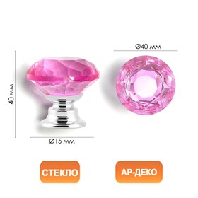 Ручка кнопка CAPPIO, цвет розовый "Алмаз", стеклянная, d=40 мм