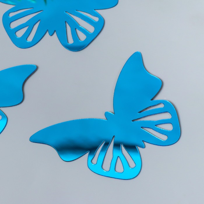 Наклейка интерьерная зеркальная "Бабочка ажурная" набор 3 шт синяя 11х7,5 см - фото 1898564888