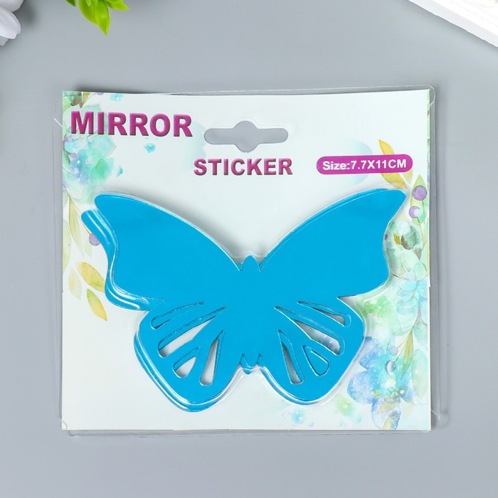 Наклейка интерьерная зеркальная "Бабочка ажурная" набор 3 шт синяя 11х7,5 см - фото 1898564890