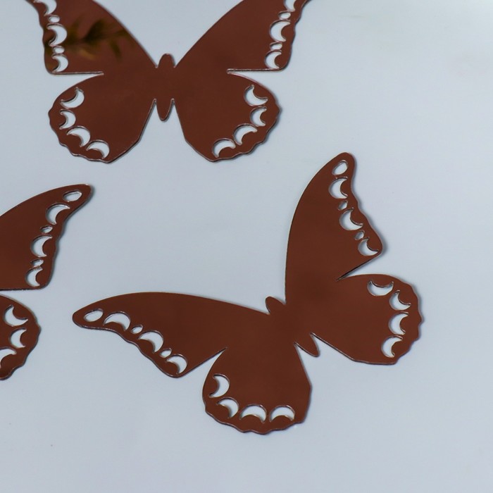 Наклейка интерьерная зеркальная "Бабочка ажурная" набор 3 шт шоколад 11х7,5 см - фото 1898564892