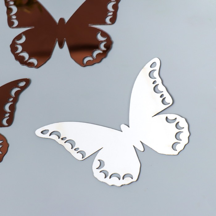 Наклейка интерьерная зеркальная "Бабочка ажурная" набор 3 шт шоколад 11х7,5 см - фото 1898564893