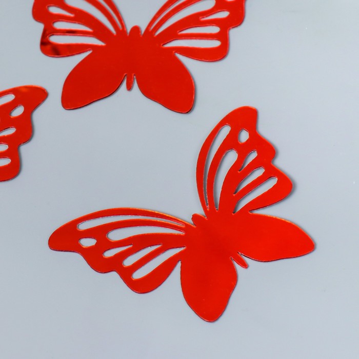 Наклейка интерьерная зеркальная "Бабочка ажурная" набор 3 шт красная 11х7,5 см - фото 1898564896