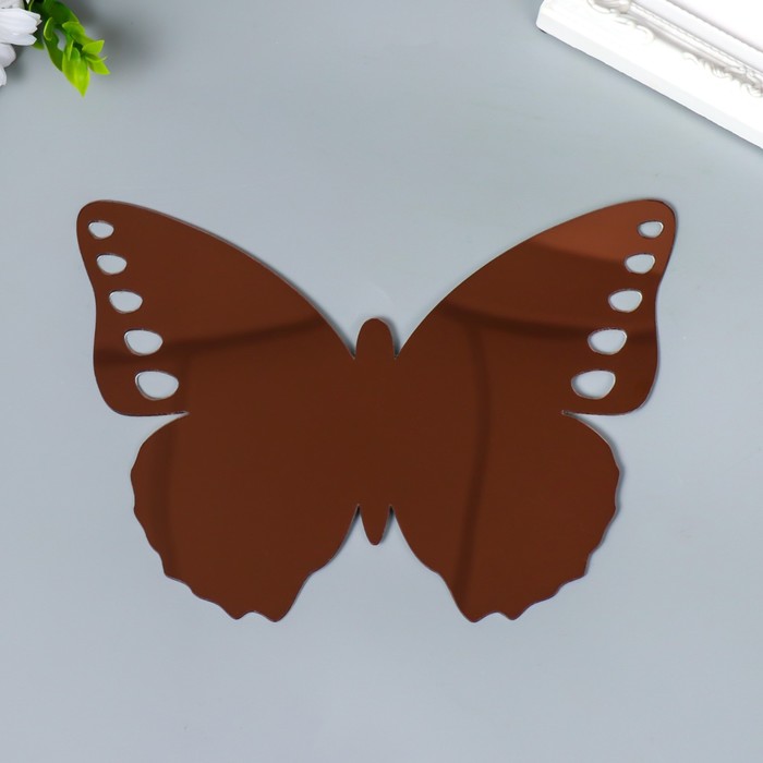 Наклейка интерьерная зеркальная "Бабочка ажурная" шоколад 21х15 см - Фото 1