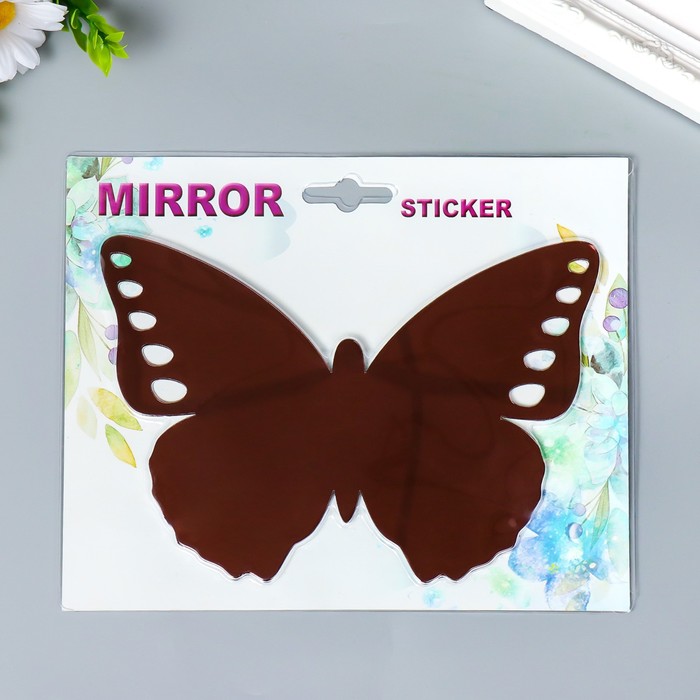 Наклейка интерьерная зеркальная "Бабочка ажурная" шоколад 21х15 см - фото 1900039485