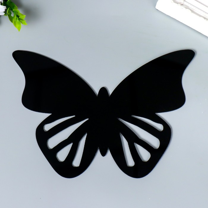 Наклейка интерьерная зеркальная "Бабочка ажурная" чёрная 21х15 см - Фото 1