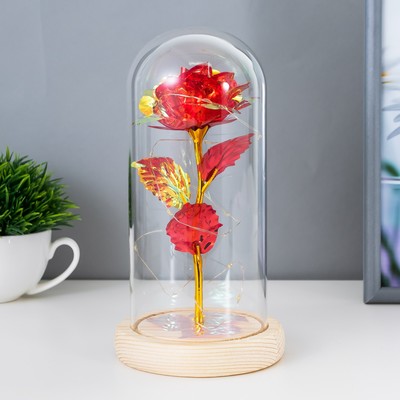 Фигурка светящаяся колба RISALUX «Красный цветок», LED-ночник, от батареек 3ААА, 11×11×21.5 см