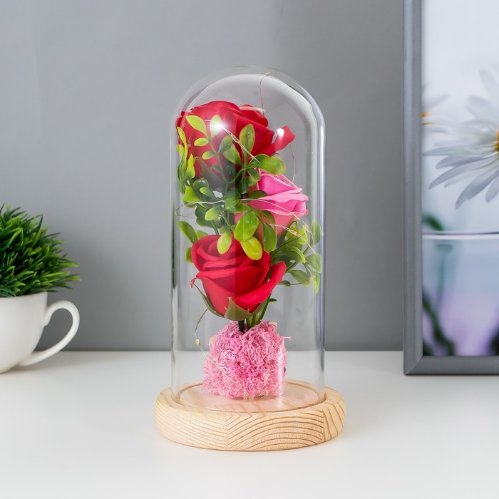 Фигурка световая колба RISALUX «Три розы», LED - ночник, от батареек, 3×ААА 11×11×21.5 см - Фото 1