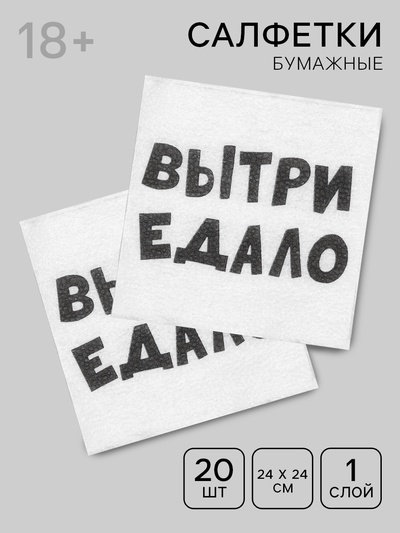 Салфетки бумажные однослойные «ВыТрИ ЕдАлО», 24×24 см, 20 шт.