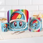 Набор детской бамбуковой посуды, 5 предметов: тарелка, вилка, ложка,стакан,миска "Радуга Дэш", My Little Pony - фото 6521993